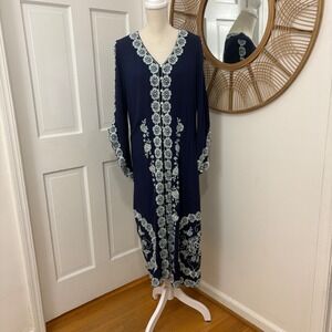 Paparazzi Embroidered Maxi Duster Kimono Dress M Button Up Boho Festival Resort